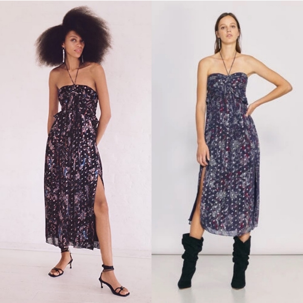 IRO Somov Dress Halter Midi Dress in Black Metallic Side Slit 34/2. Gorgeous!